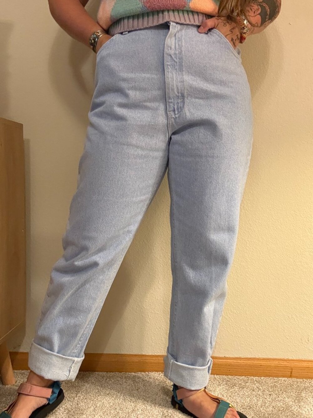Vintage 90s Riders Light Wash Tapered Leg High Rise Denim Mom Jeans 31